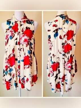 EUC- Umgee Rose Sleeveless Swing Waist Buttondown Sleeveless Top